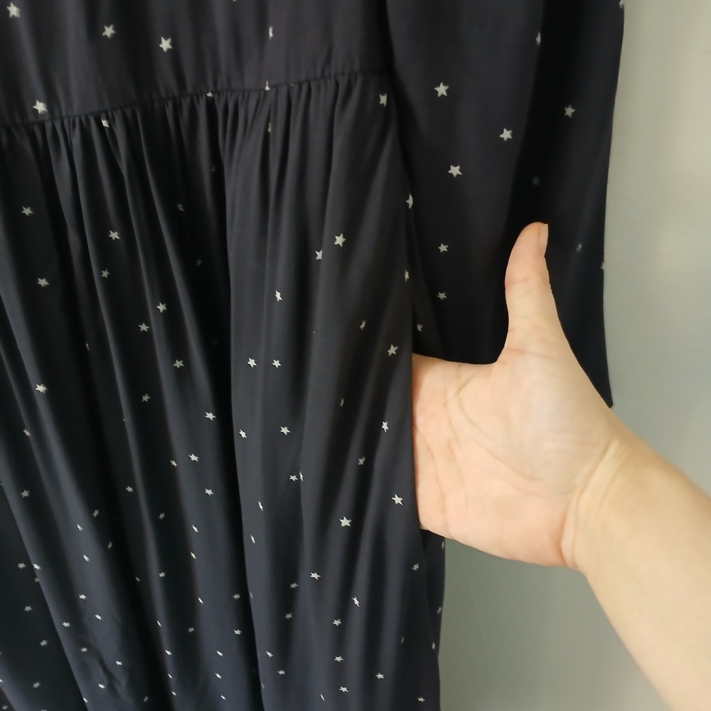 Madewell Women's Size 0 Alicia Long Sleeve Midi Dress in Night Stars Navy Pocket - Picture 9 of 16